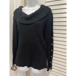 White House Black Market Black Sweater Button Detail on Sleeve Size Large